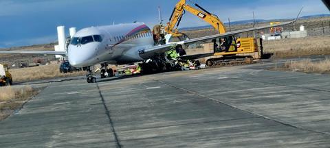 Wrecks dismantle a SpaceJet M90 at Moses Lake on 8 March 2023