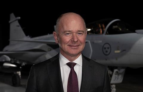 Saab CEO Micael Johansson with Gripen E