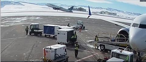 Video screenshot of the tail strike of JetBlue flight 1748 on 22 January 2022