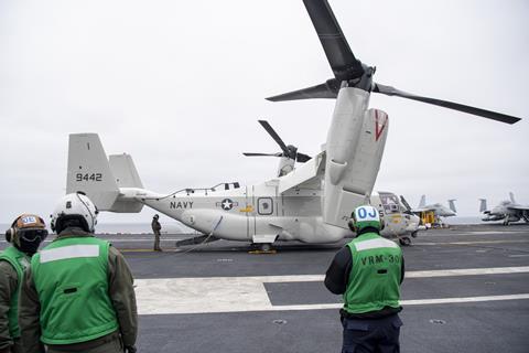 CMV-22 on aircraft carrier deck c US Navy