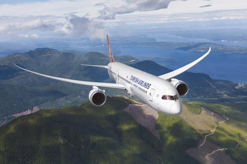 A Boeing 787-9 in Turkish Airlines' colours