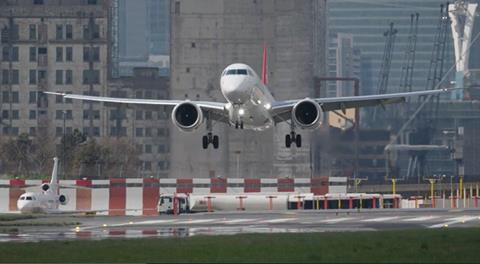 Helvetic E195-E2 arrival LCY-c-Helvetic Airways