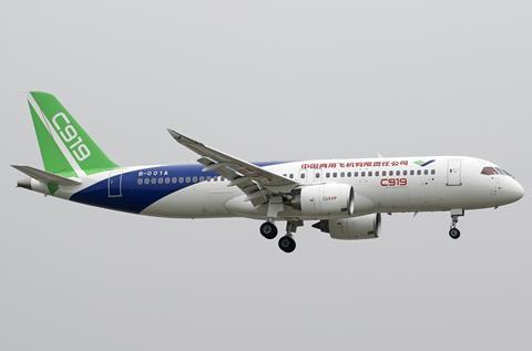 Comac C919 during its first flight in 2017 c Creative Commons
