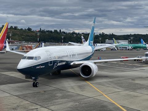 A 737 Max 7 at Boeing field in Seattle on 14 June 2022