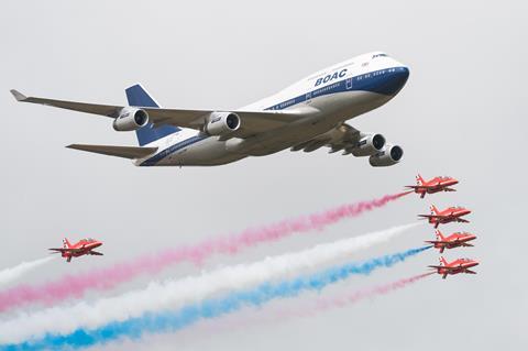 BA 747-400 with Red Arrows-c-British Airways