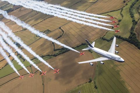 British Airways 747 with Red Arrows