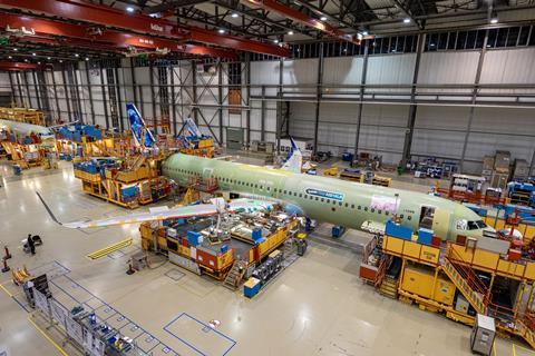 A321XLR in assembly line