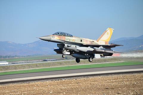 Israeli air force F-16 carrying SPICE 250 bombs on left side c Rafael