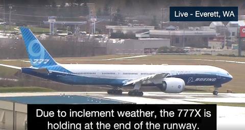 High winds forced Boeing to call off the 777X's first flight on 24 January.