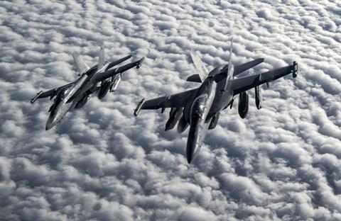 Two US Navy EA-18G Growlers over Afganistan