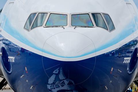 Boeing flight-test 777-9 (N779XW) at Everett on 26 June 2024