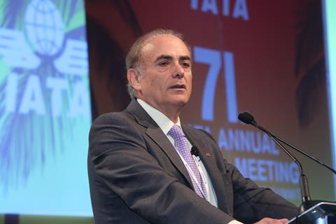 Air Canada chief executive Calin Rovinescu speaking at IATA in 2015