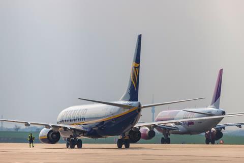Ryanair and Wizz Air aircraft at Dortmund airport