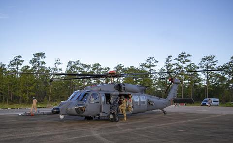 A HH-60W Jolly Green II lands on the pad on the range at Eglin Air Force Base for a day of weapons testing c USAF