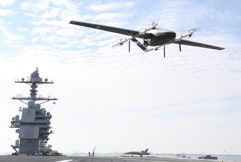 Skyways UAV, dubbed Blue Water UAS by the US Navy, lands on USS Gerald R Ford