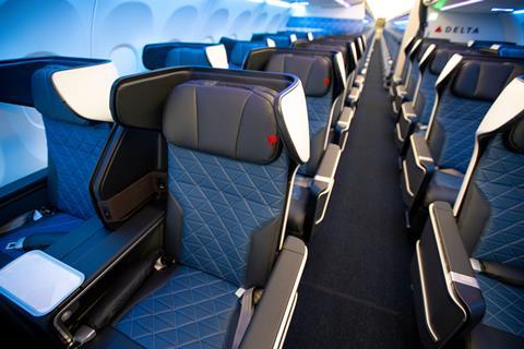 The first-class cabin of Delta's A321neo
